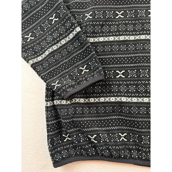 Jachs Cabin Fair Isle 1/4 Snap Pullover Black White Women's Size L EUC Cozy - Picture 5 of 12